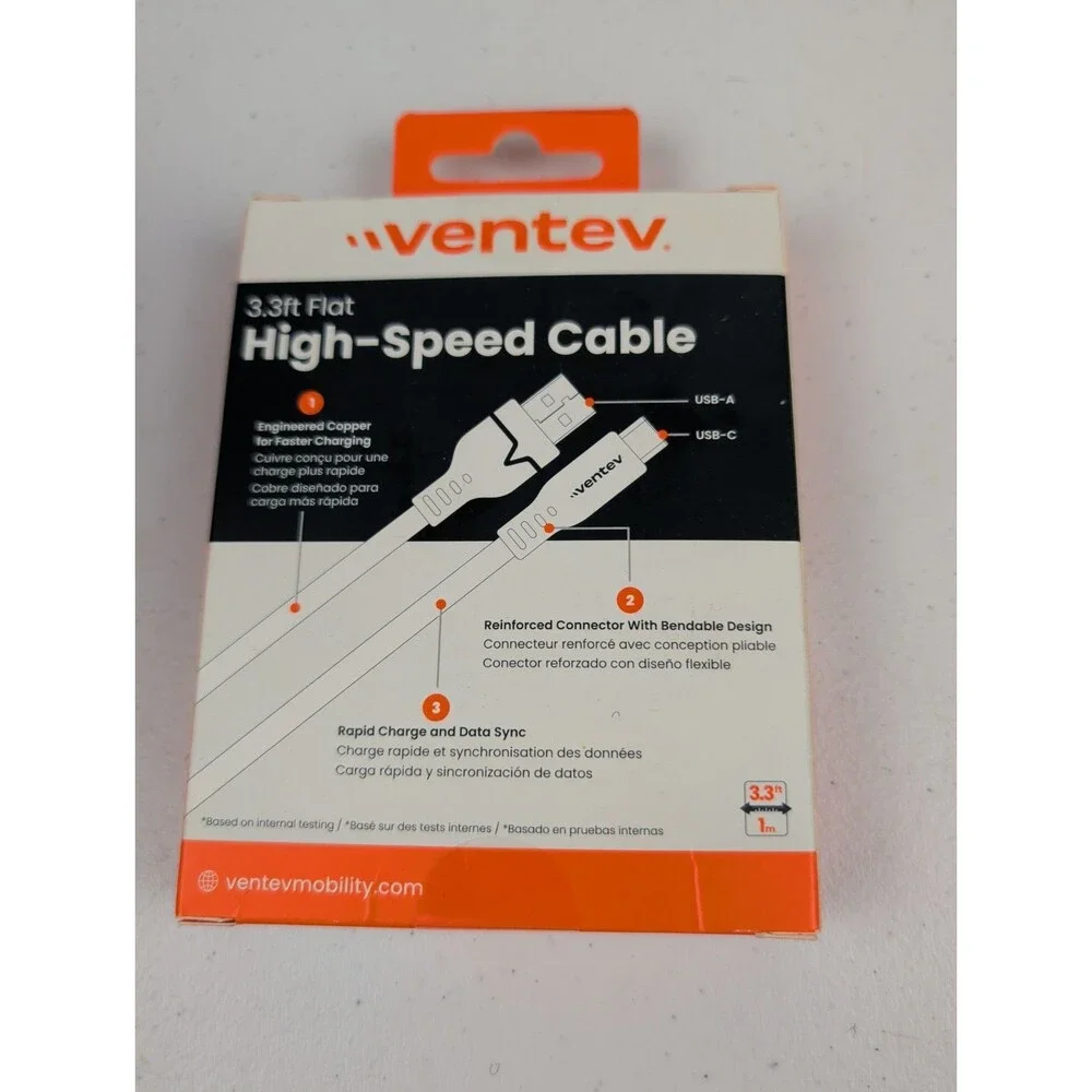 Ventev High Speed 6 Ft Braided Cable 2X the Copper for Faster Charging NEW